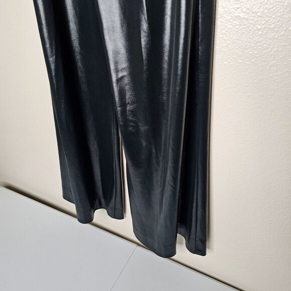 Vintage 70s Free N Easy 7 Black Shiny Pull On Stretch Flare Pants Bell Bottom - Picture 5 of 7